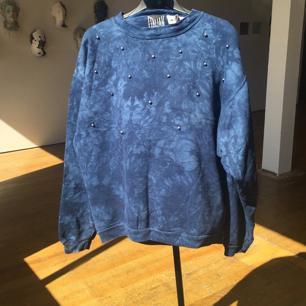Oversized tie die sweatshirt with faux metallic pearl studs